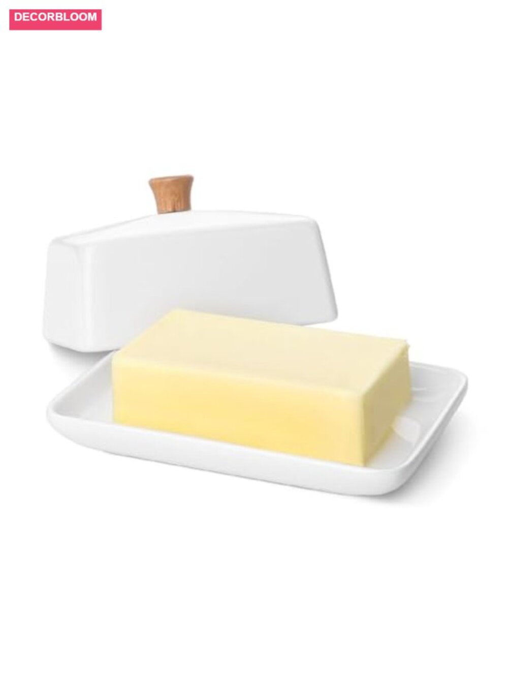Large Ceramic Butter Dish with Lid for Countertop - 2 Stick Double Butter Holder